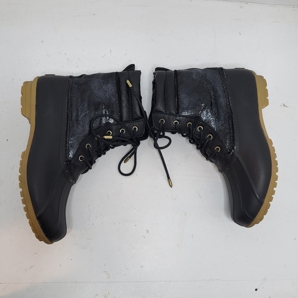 Sam Edelman Sequin Leather Black Rubber Boot Size 7 - Picture 8 of 9